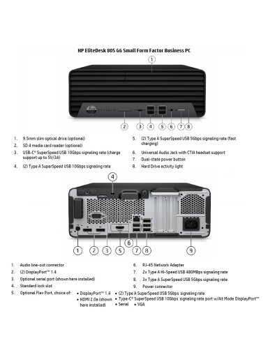 HP Renewed Grade B | EliteDesk 805 G6 SFF | AMD Ryzen 5 PRO | 16 GB | SSD | 256 GB | AMD Radeon Graphics | Windows 11 Pro