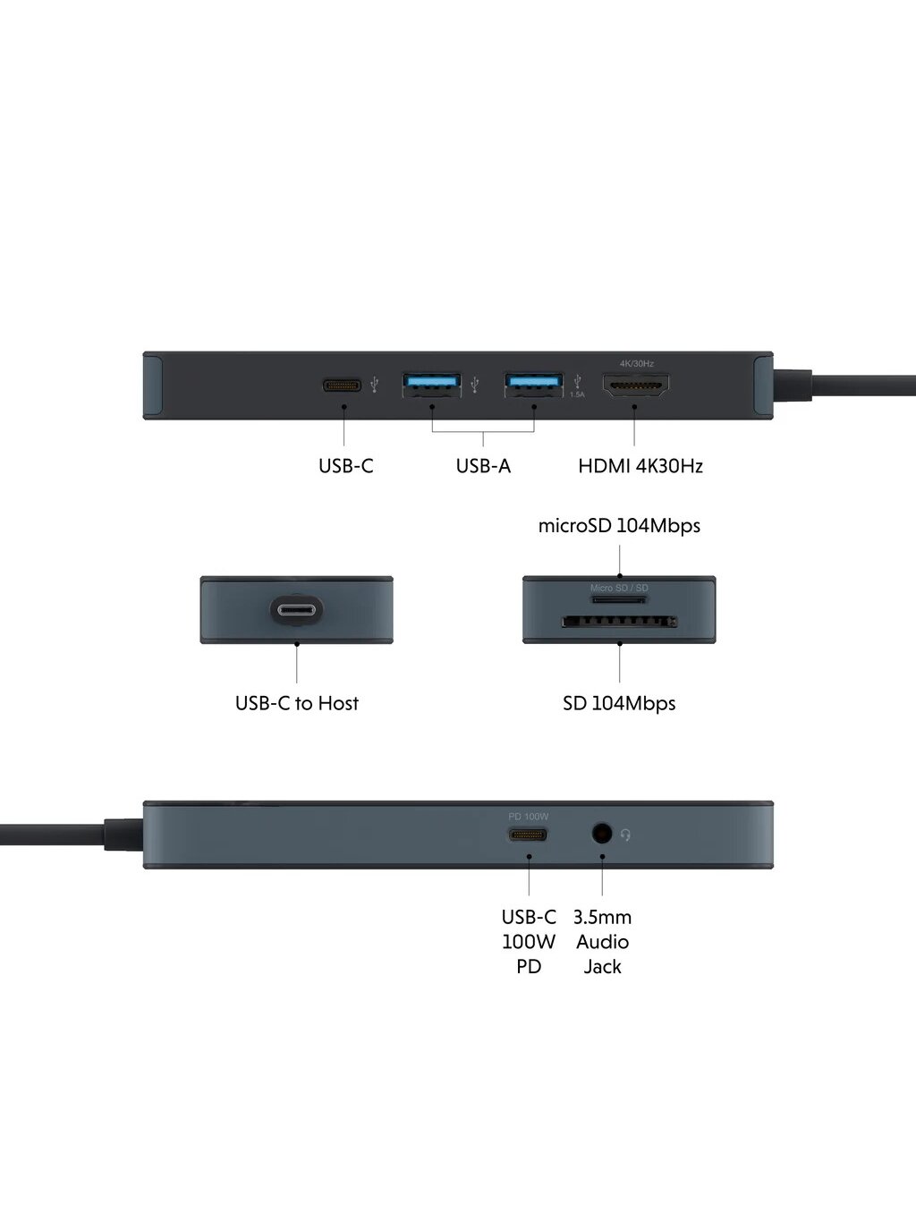 Hyper HyperDrive Flex 8 Port USB-C Hub, Black | HD4102BKGL | HDMI ports quantity 1 5