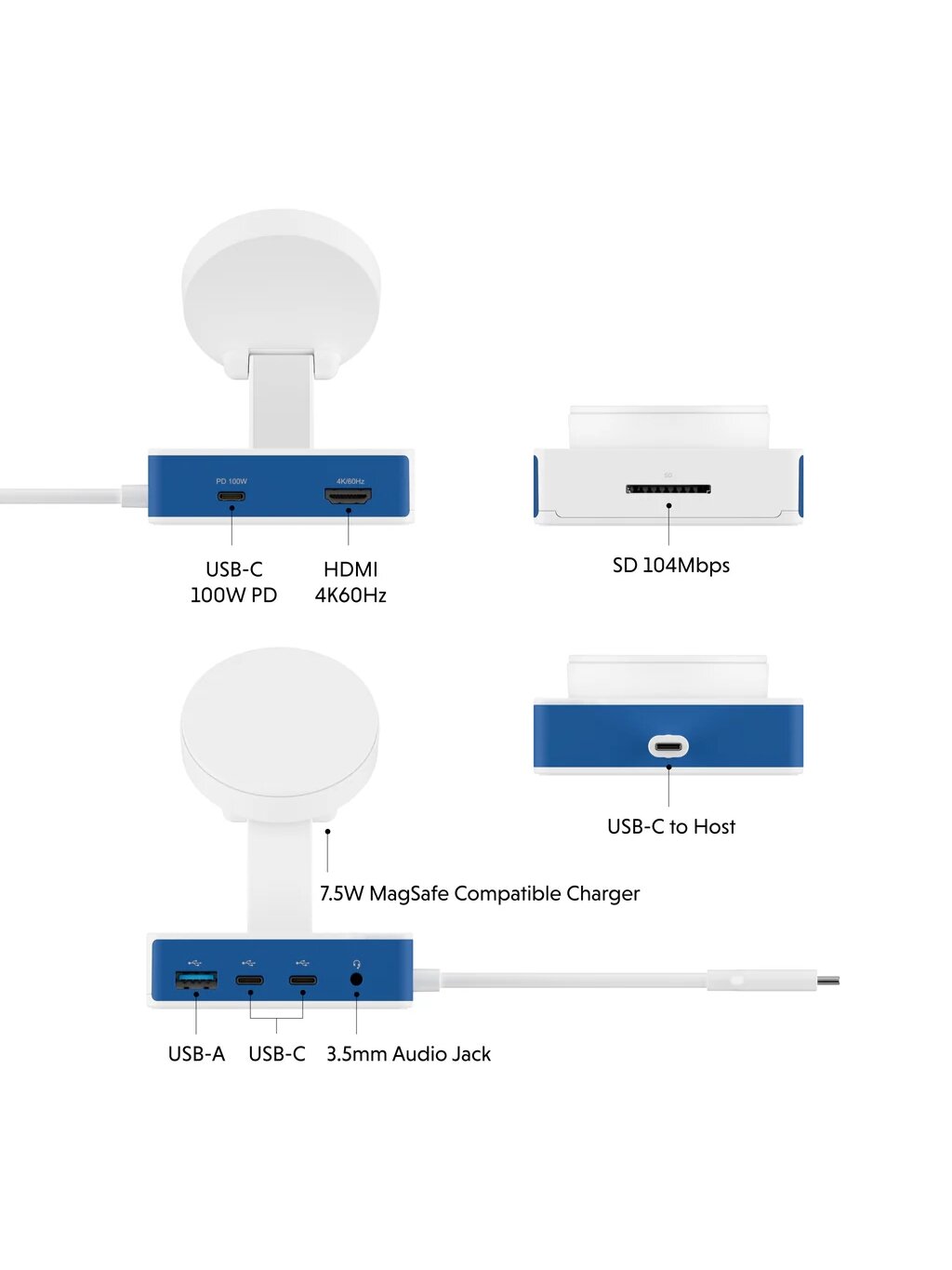 Hyper HyperDrive Flex MagCharge USB-C Hub, White/Blue | HD8100BUGL | HDMI ports quantity 1 5