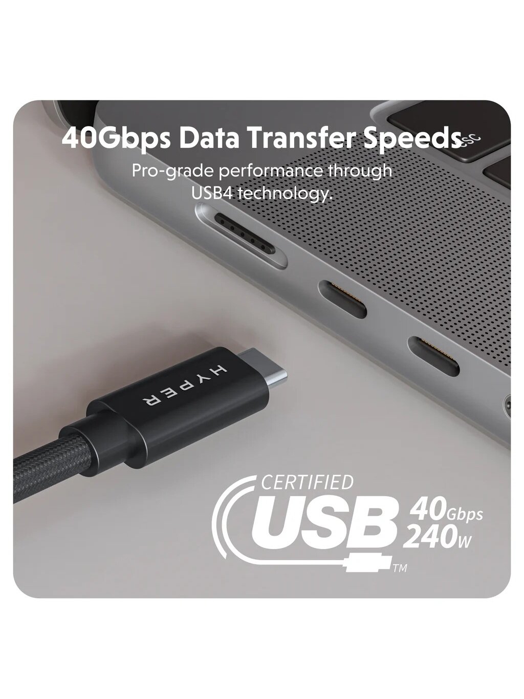 Hyper | HyperDrive Next USB4 Type-C Performance Cable, 1.2 m | HD6500BKGL 3 Hyper | HyperDrive Next USB4 Type-C Performance Cable, 1.2 m | HD6500BKGL 3