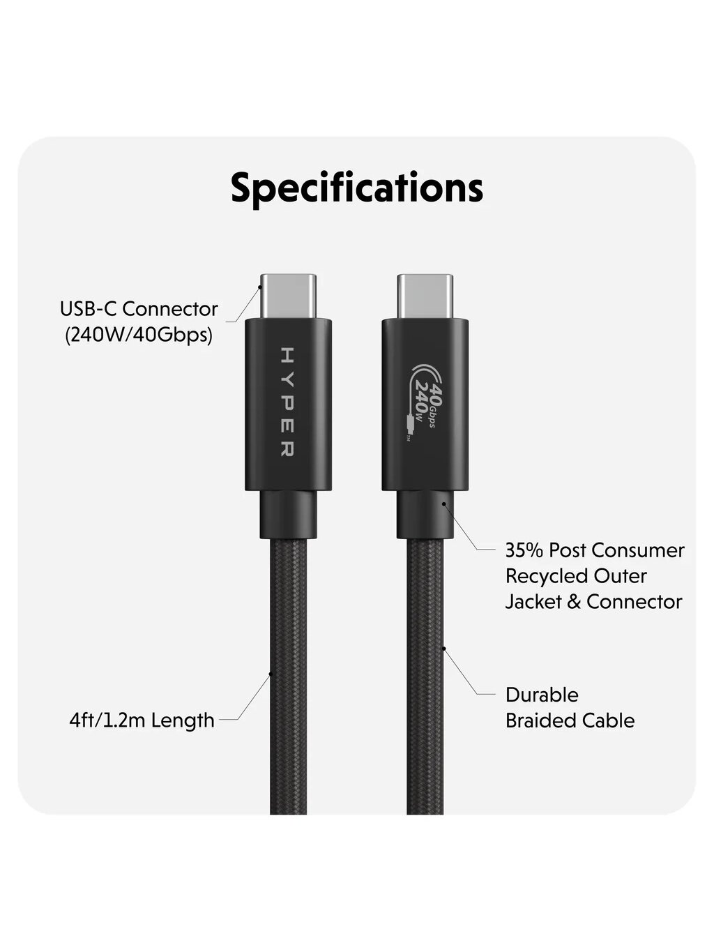 Hyper | HyperDrive Next USB4 Type-C Performance Cable, 1.2 m | HD6500BKGL 4 Hyper | HyperDrive Next USB4 Type-C Performance Cable, 1.2 m | HD6500BKGL 4