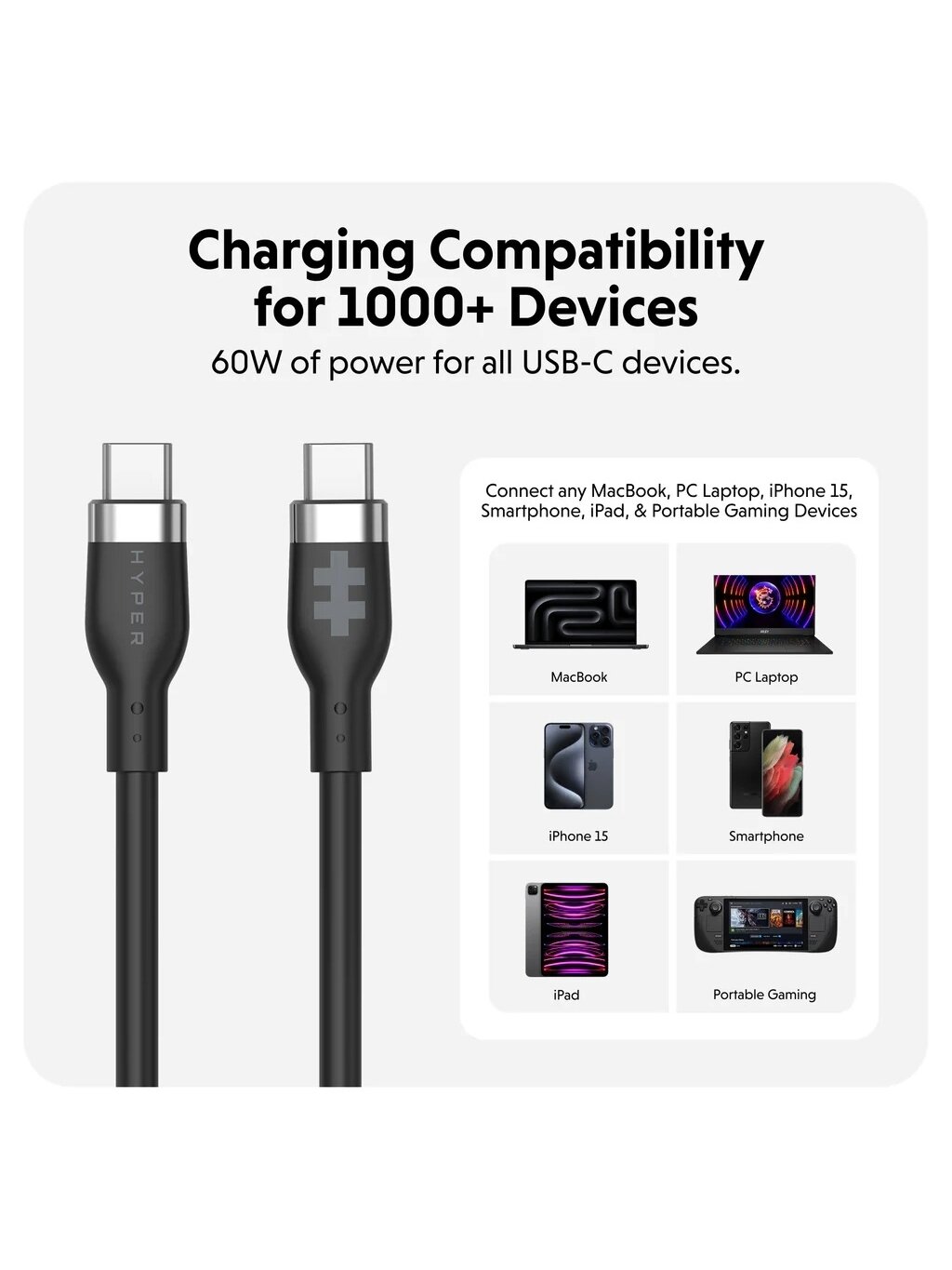 Hyper | HyperJuice USB-C Silicone Charging Cable | HJ4011BKGL 2 Hyper | HyperJuice USB-C Silicone Charging Cable | HJ4011BKGL 2
