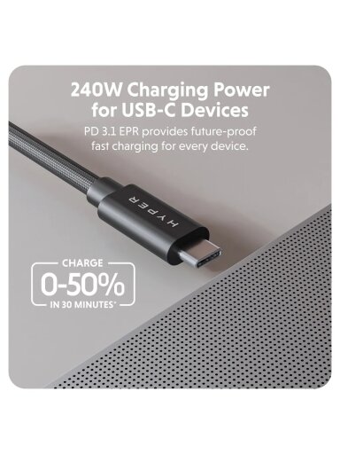 Hyper | HyperDrive Next USB4 Type-C Performance Cable, 1.2 m | HD6500BKGL Hyper | HyperDrive Next USB4 Type-C Performance Cable, 1.2 m | HD6500BKGL