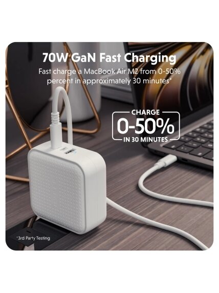 Hyper HyperJuice 70W USB-C GaN Travel Charger, White | HJ1003WHWWGL 2 Hyper HyperJuice 70W USB-C GaN Travel Charger, White | HJ1003WHWWGL 2