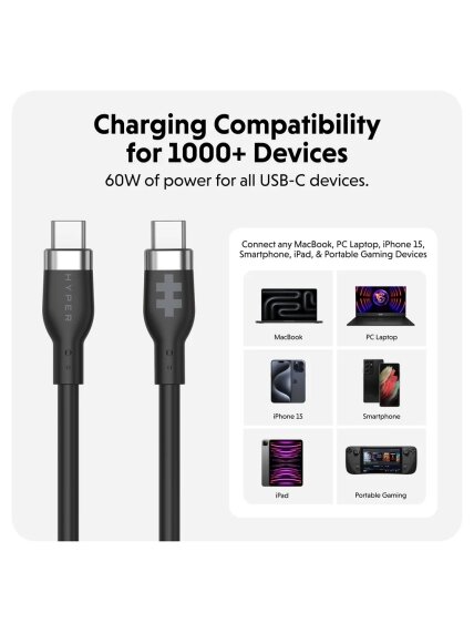 Hyper | HyperJuice USB-C Silicone Charging Cable | HJ4011BKGL 2