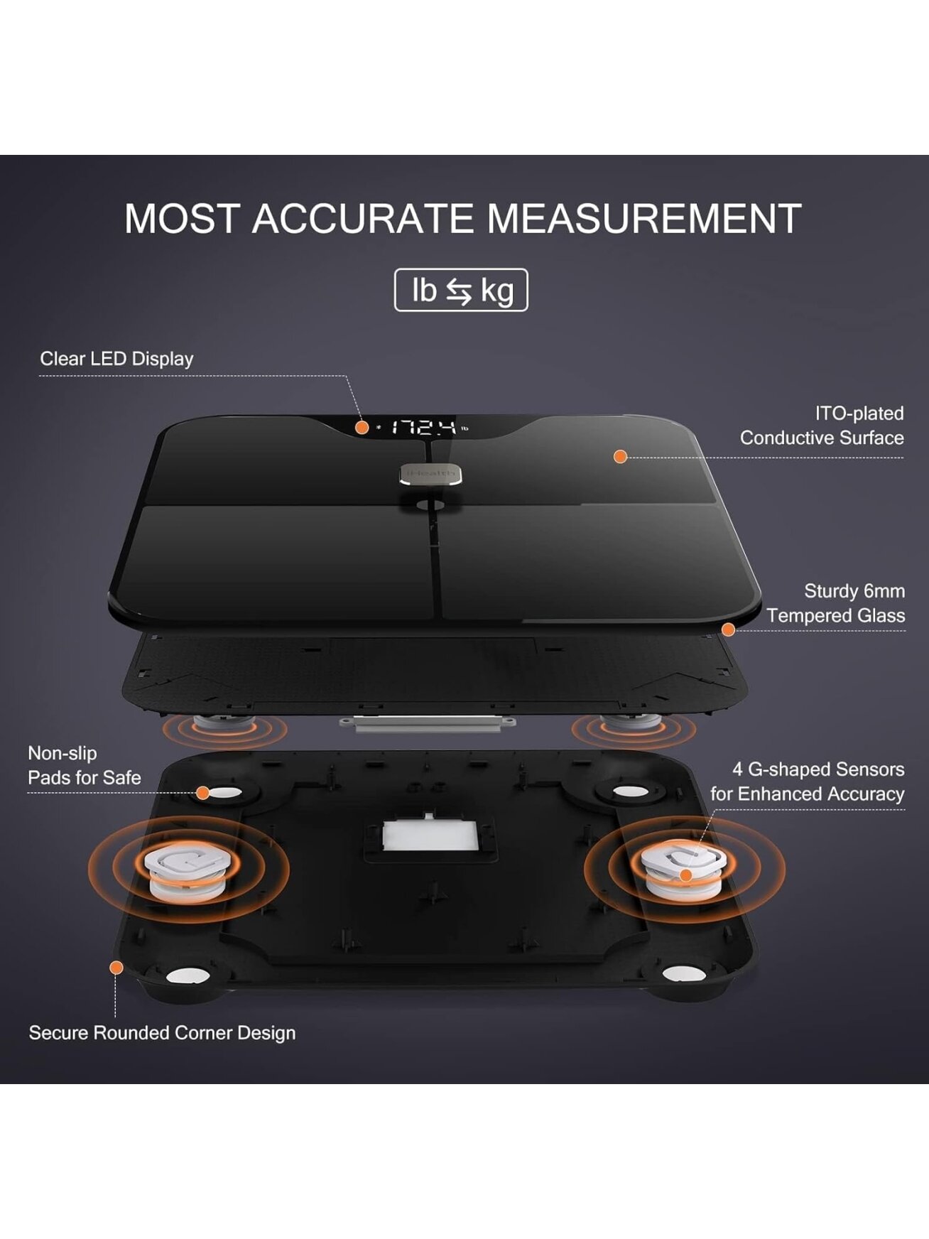 iHealth | Wireless Body Composition Scale | Nexus Pro | Maximum weight (capacity) 181 kg | Body Mass Index (BMI) measuring | Black 6 iHealth | Wireless Body Composition Scale | Nexus Pro | Maximum weight (capacity) 181 kg | Body Mass Index (BMI) measuring | Black 6