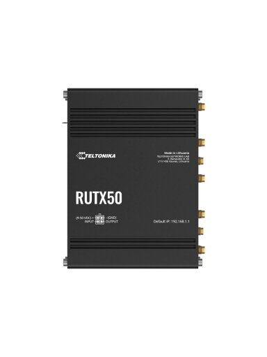 INDUSTRIAL 5G ROUTER | RUTX50 | 802.11ac | 867 Mbit/s | 10/100/1000 Mbps Mbit/s | Ethernet LAN (RJ-45) ports 5 | Mesh Support Yes | MU-MiMO Yes | 5G | Antenna type Internal INDUSTRIAL 5G ROUTER | RUTX50 | 802.11ac | 867 Mbit/s | 10/100/1000 Mbps Mbit/s | Ethernet LAN (RJ-45) ports 5 | Mesh Support Yes | MU-MiMO Yes | 5G | Antenna type Internal