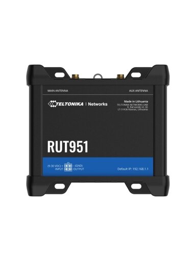 Industrial Cellular router | RUT951 | 802.11n | 10/100 Mbit/s | Ethernet LAN (RJ-45) ports 4 | Mesh Support No | MU-MiMO No | 2G/3G/4G | Antenna type 2 x SMA for LTE, 2 x RP-SMA | 0 Industrial Cellular router | RUT951 | 802.11n | 10/100 Mbit/s | Ethernet LAN (RJ-45) ports 4 | Mesh Support No | MU-MiMO No | 2G/3G/4G | Antenna type 2 x SMA for LTE, 2 x RP-SMA | 0