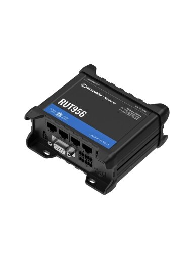 Industrial Router | RUT956 | 802.11n | 10/100 Mbit/s | Ethernet LAN (RJ-45) ports 4 | Mesh Support No | MU-MiMO No | 2G/3G/4G | Antenna type 2 x SMA for LTE, 2 x RP-SMA for WiFi, 1 x SMA for GNSS | 1x USB 2.0 Industrial Router | RUT956 | 802.11n | 10/100 Mbit/s | Ethernet LAN (RJ-45) ports 4 | Mesh Support No | MU-MiMO No | 2G/3G/4G | Antenna type 2 x SMA for LTE, 2 x RP-SMA for WiFi, 1 x SMA for GNSS | 1x USB 2.0