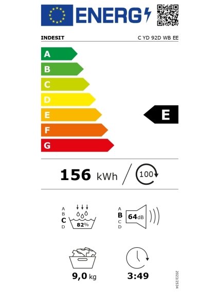 INDESIT Dryer Machine | C YD 92D WB EE | Energy efficiency class E | Front loading | 9 kg | Digital | Depth 60.7 cm | White 1