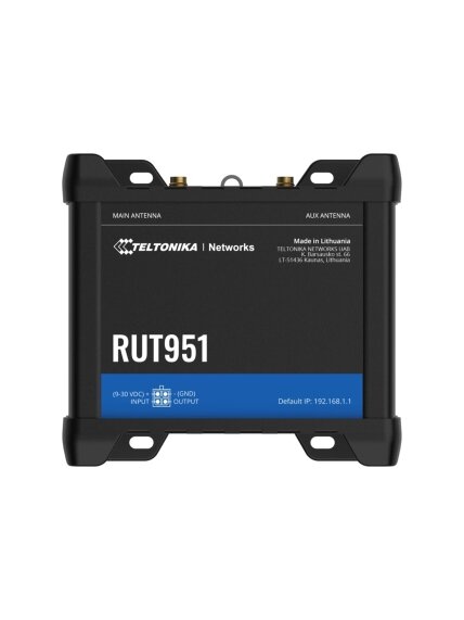 Industrial Cellular router | RUT951 | 802.11n | 10/100 Mbit/s | Ethernet LAN (RJ-45) ports 4 | Mesh Support No | MU-MiMO No | 2G/3G/4G | Antenna type 	2 x SMA for LTE, 2 x RP-SMA | 0 1