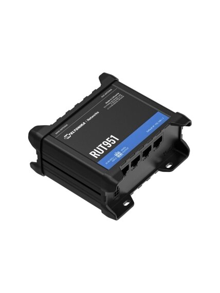 Industrial Cellular router | RUT951 | 802.11n | 10/100 Mbit/s | Ethernet LAN (RJ-45) ports 4 | Mesh Support No | MU-MiMO No | 2G/3G/4G | Antenna type 2 x SMA for LTE, 2 x RP-SMA | 0 2 Industrial Cellular router | RUT951 | 802.11n | 10/100 Mbit/s | Ethernet LAN (RJ-45) ports 4 | Mesh Support No | MU-MiMO No | 2G/3G/4G | Antenna type 2 x SMA for LTE, 2 x RP-SMA | 0 2