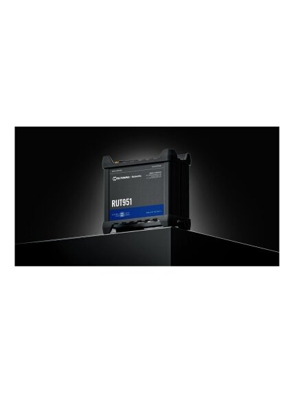 Industrial Cellular router | RUT951 | 802.11n | 10/100 Mbit/s | Ethernet LAN (RJ-45) ports 4 | Mesh Support No | MU-MiMO No | 2G/3G/4G | Antenna type 2 x SMA for LTE, 2 x RP-SMA | 0 6 Industrial Cellular router | RUT951 | 802.11n | 10/100 Mbit/s | Ethernet LAN (RJ-45) ports 4 | Mesh Support No | MU-MiMO No | 2G/3G/4G | Antenna type 2 x SMA for LTE, 2 x RP-SMA | 0 6
