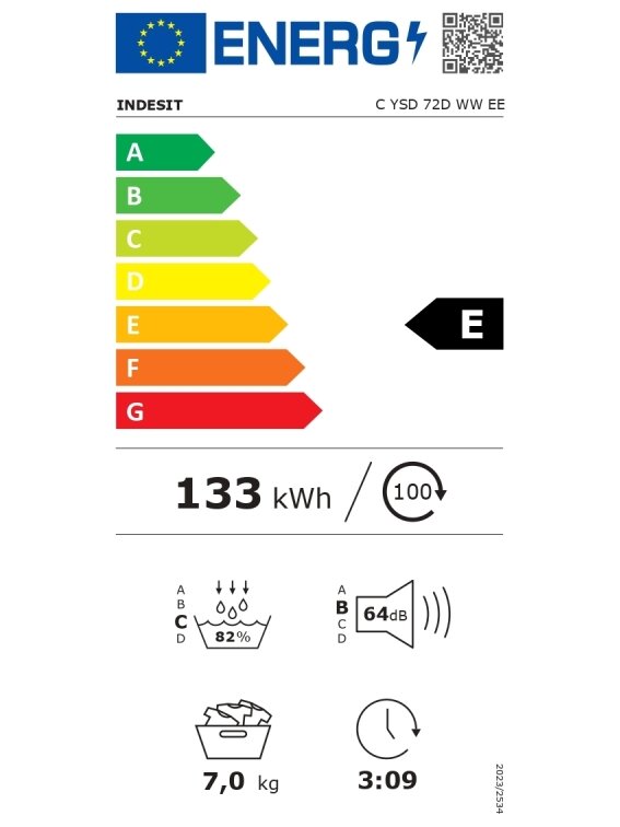 INDESIT Dryer Machine | C YSD 72D WW EE | Energy efficiency class E | Front loading | 7 kg | Heat pump | Digital | Depth 54.5 cm | White 6
