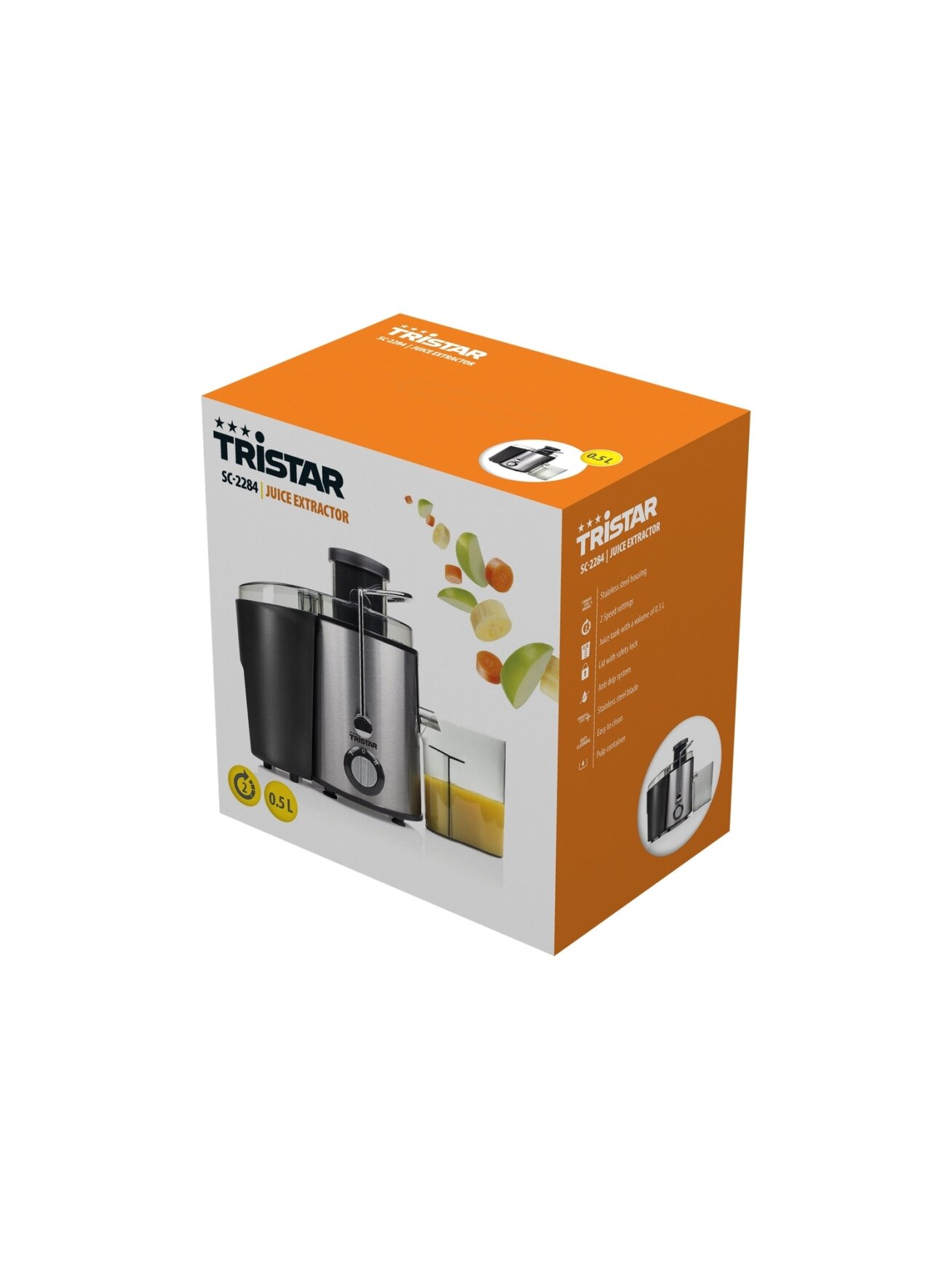 Juicer | Tristar | SC-2284 | Type Centrifugal juicer | Black/Stainless steel | 400 W | Number of speeds 2 4