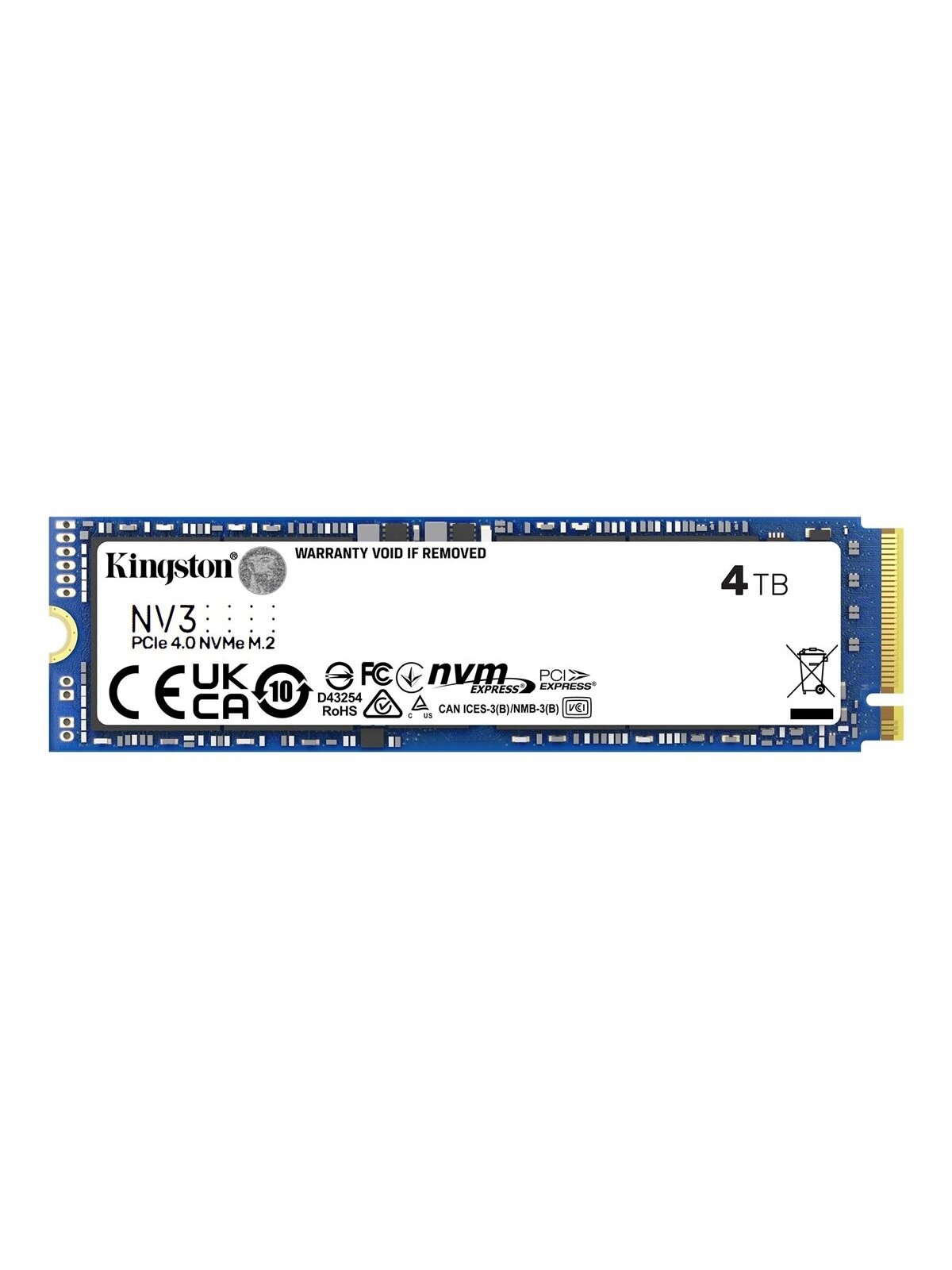 Kingston SSD | NV3 | 4000 GB | SSD form factor M.2 2280 | Solid-state drive interface PCIe 4.0 x4 NVMe | Read speed 6000 MB/s | Write speed 5000 MB/s