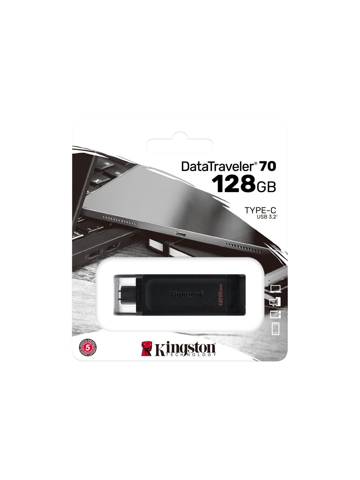 Kingston | USB Flash Drive | DataTraveler 70 | 128 GB | USB 3.2 Gen 1 Type-C | Black 1