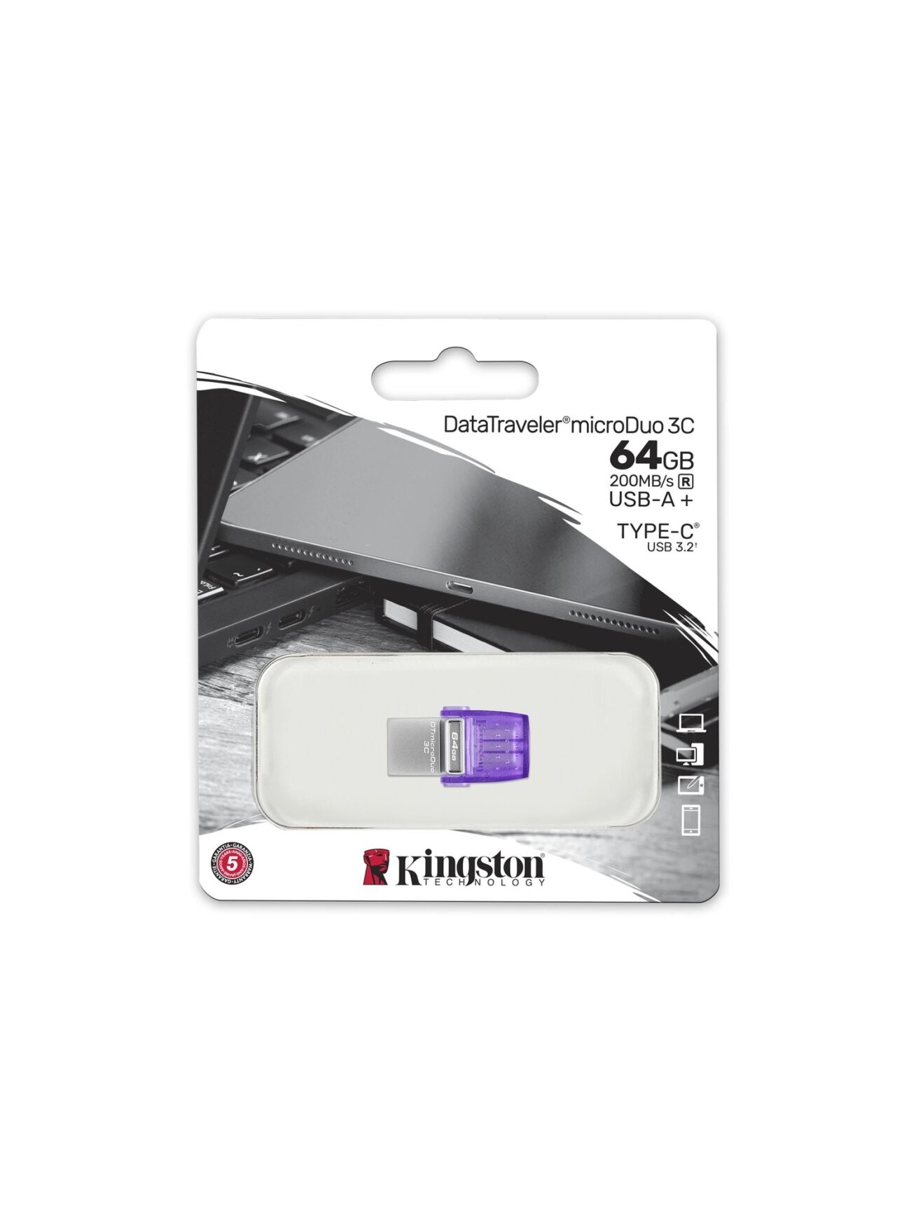 Kingston | DataTraveler | DT Micro Duo 3C | 64 GB | USB Type-C and Type-A | Purple 2 Kingston | DataTraveler | DT Micro Duo 3C | 64 GB | USB Type-C and Type-A | Purple 2
