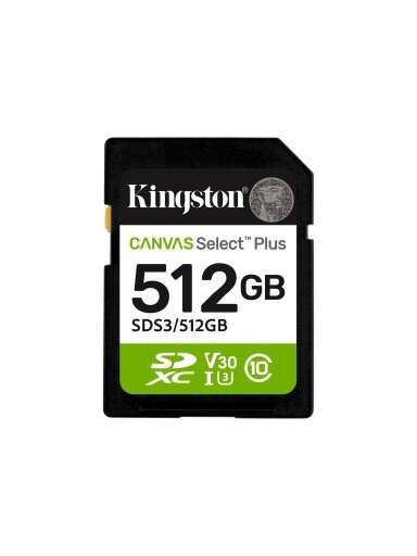 Kingston Canvas Select Plus | 512 GB | SD | Flash memory class Class 10, UHS-I, U1/U3, Video Class 10/30