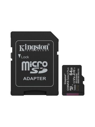 Kingston Canvas Select Plus | 64 GB | microSD | Flash memory class Class 10, UHS-I, U1/U3, video class 10/30, A1