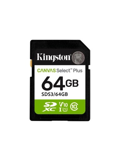 Kingston Canvas Select Plus | 64 GB | SD | Flash memory class Class 10, UHS-I, U1/U3, Video Class 10/30