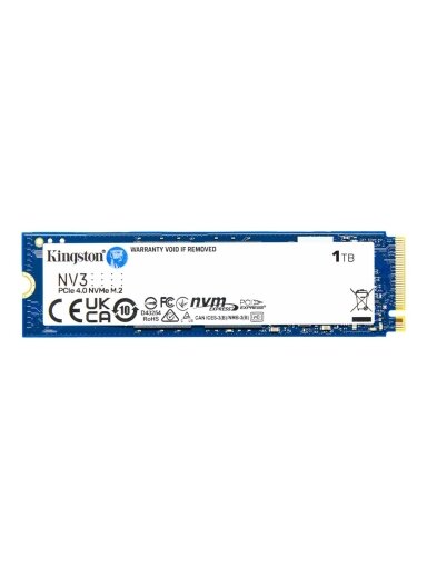 Kingston SSD | NV3 | 1000 GB | SSD form factor M.2 2280 | Solid-state drive interface PCIe NVMe Gen 4.0 (x4) | Read speed 6000 MB/s | Write speed 4000 MB/s