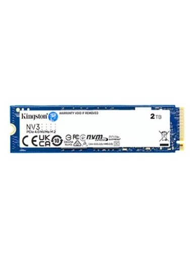 Kingston SSD | NV3 | 2000 GB | SSD form factor M.2 2280 | Solid-state drive interface PCIe NVMe Gen 4.0 (x4) | Read speed 6000 MB/s | Write speed 5000 MB/s