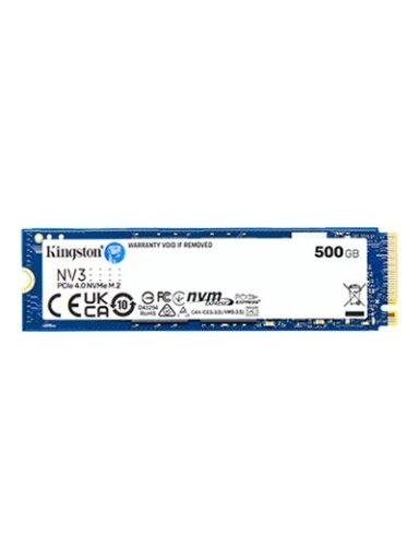 Kingston SSD | NV3 | 500 GB | SSD form factor M.2 2280 | Solid-state drive interface PCIe NVMe Gen 4.0 (x4) | Read speed 5000 MB/s | Write speed 3000 MB/s