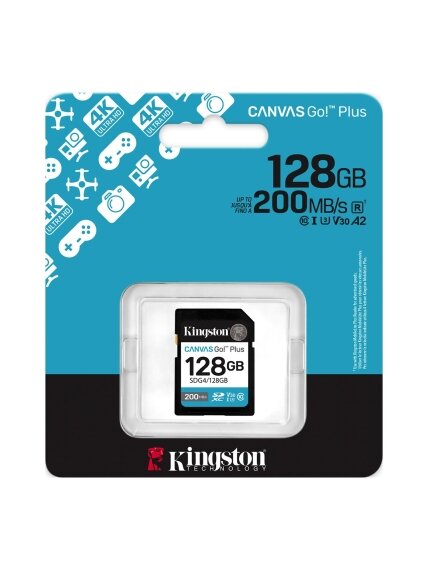 Kingston | Canvas Go! Plus | 128 GB | SD | Flash memory class Class 10, UHS-I, U3, V30 2 Kingston | Canvas Go! Plus | 128 GB | SD | Flash memory class Class 10, UHS-I, U3, V30 2