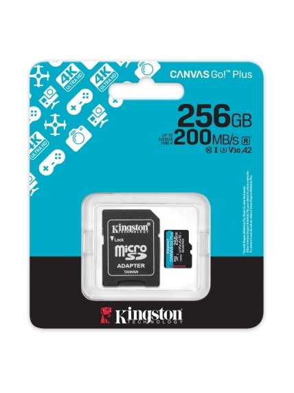 Kingston | Canvas Go! Plus | 256 GB | microSD | Flash memory class Class 10, UHS-I, U3, V30, A2 2