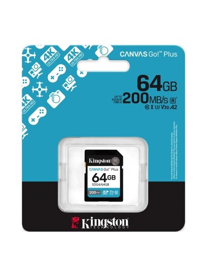 Kingston | Canvas Go! Plus | 64 GB | SD | Flash memory class Class 10, UHS-I, U3, V30 2 Kingston | Canvas Go! Plus | 64 GB | SD | Flash memory class Class 10, UHS-I, U3, V30 2