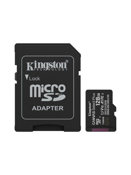 Kingston Canvas Select Plus | 128 GB | microSD | Flash memory class Class 10, UHS-I, U1/U3, video class 10/30, A1 Kingston Canvas Select Plus | 128 GB | microSD | Flash memory class Class 10, UHS-I, U1/U3, video class 10/30, A1