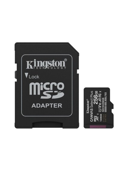 Kingston Canvas Select Plus | 256 GB | microSD | Flash memory class Class 10, UHS-I, U1/U3, video class 10/30, A1 Kingston Canvas Select Plus | 256 GB | microSD | Flash memory class Class 10, UHS-I, U1/U3, video class 10/30, A1