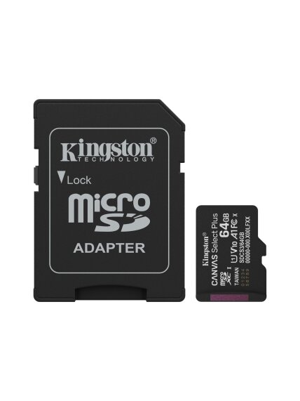 Kingston Canvas Select Plus | 64 GB | microSD | Flash memory class Class 10, UHS-I, U1/U3, video class 10/30, A1