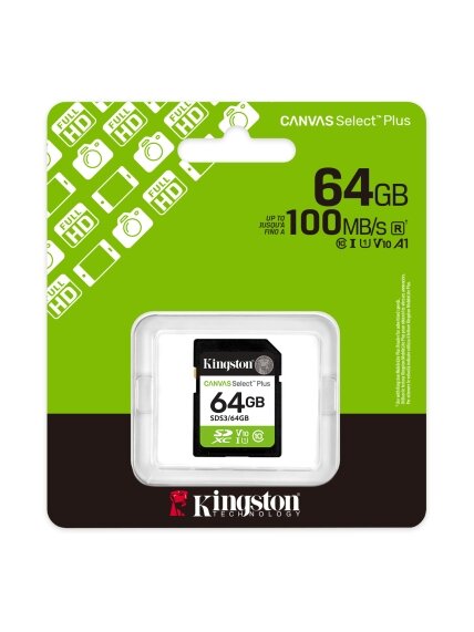 Kingston Canvas Select Plus | 64 GB | SD | Flash memory class Class 10, UHS-I, U1/U3, Video Class 10/30 2 Kingston Canvas Select Plus | 64 GB | SD | Flash memory class Class 10, UHS-I, U1/U3, Video Class 10/30 2