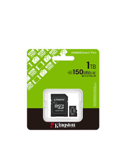 Kingston Memory card | Canvas Select Plus | 1000 GB | microSD | Flash memory class Class 10, UHS-I, U1/U3, video class 10/30, A1 2