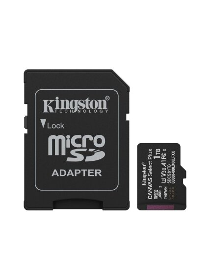 Kingston Memory card | Canvas Select Plus | 1000 GB | microSD | Flash memory class Class 10, UHS-I, U1/U3, video class 10/30, A1