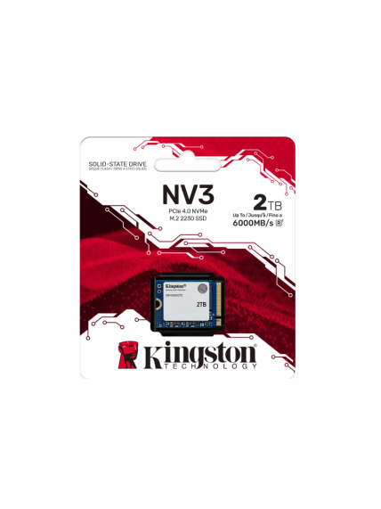 Kingston SSD | NV3 | 2000 GB | SSD form factor M.2 2230 | Solid-state drive interface PCIe 4.0 x4 NVMe | Read speed 6000 MB/s | Write speed 5000 MB/s 2
