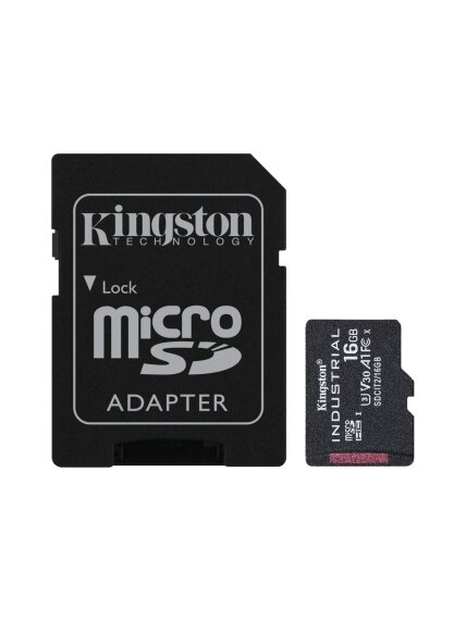 Kingston | UHS-I | 16 GB | microSDHC/SDXC Industrial Card | Flash memory class Class 10, UHS-I, U3, V30, A1 | SD Adapter Kingston | UHS-I | 16 GB | microSDHC/SDXC Industrial Card | Flash memory class Class 10, UHS-I, U3, V30, A1 | SD Adapter