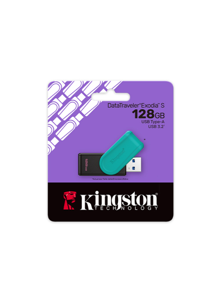 Kingston USB Flash Drive | DataTraveler Exodia S | 128 GB | USB 3.2 Gen 1 | Black/Turquoise 2