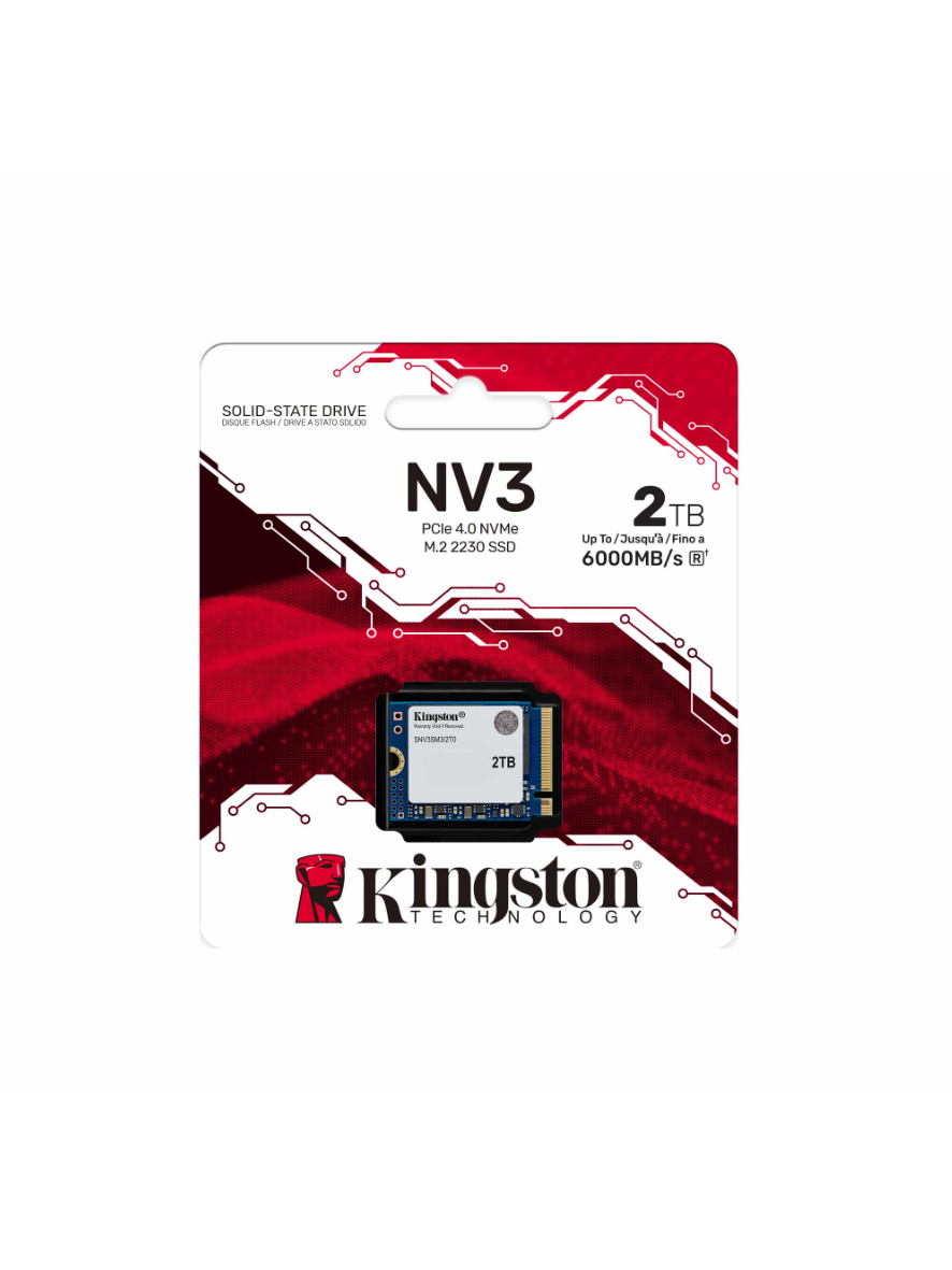 Kingston SSD | NV3 | 2000 GB | SSD form factor M.2 2230 | Solid-state drive interface PCIe 4.0 x4 NVMe | Read speed 6000 MB/s | Write speed 5000 MB/s 2