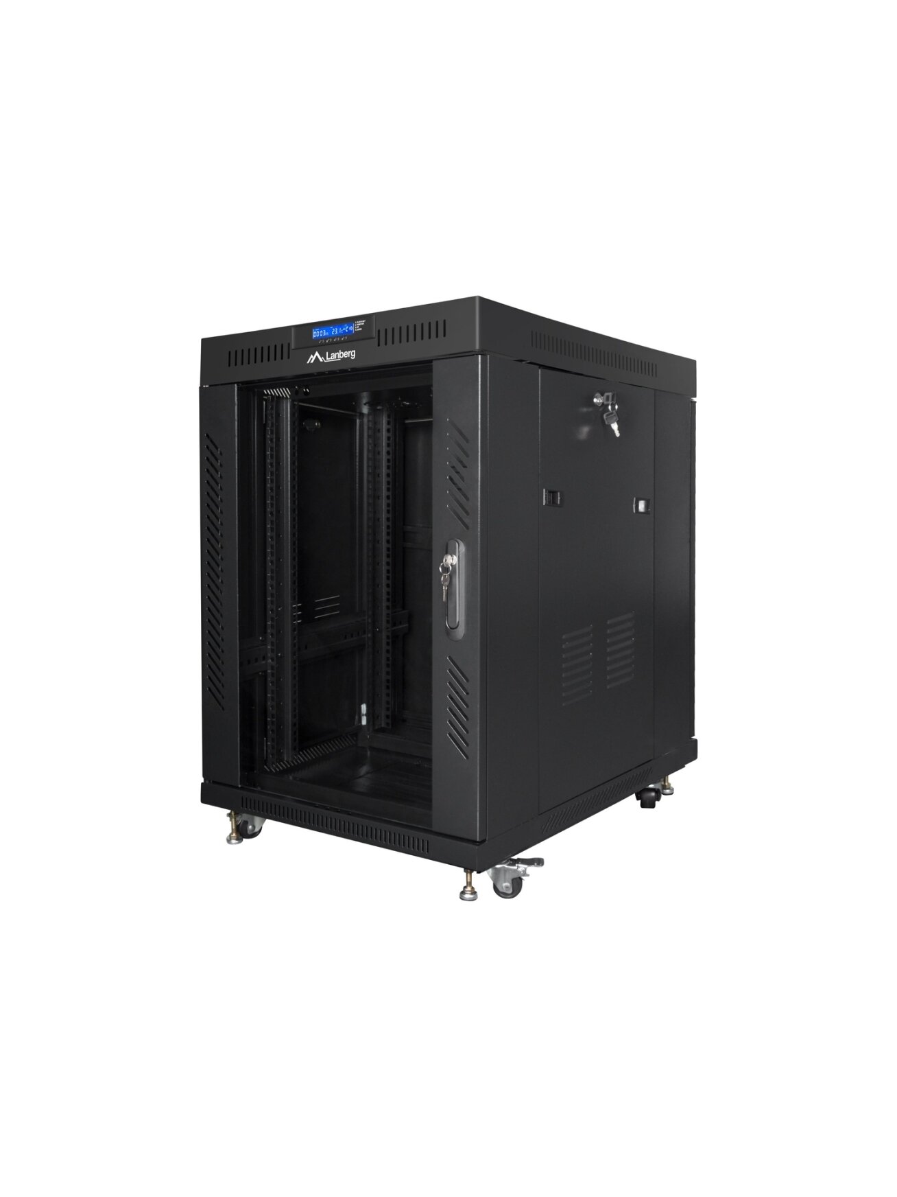 Lanberg | Rack cabinet 19" free-standing 15U/600x800 (flat pack) with glass door, LCD | FF01-6815-12BL | Black Lanberg | Rack cabinet 19" free-standing 15U/600x800 (flat pack) with glass door, LCD | FF01-6815-12BL | Black