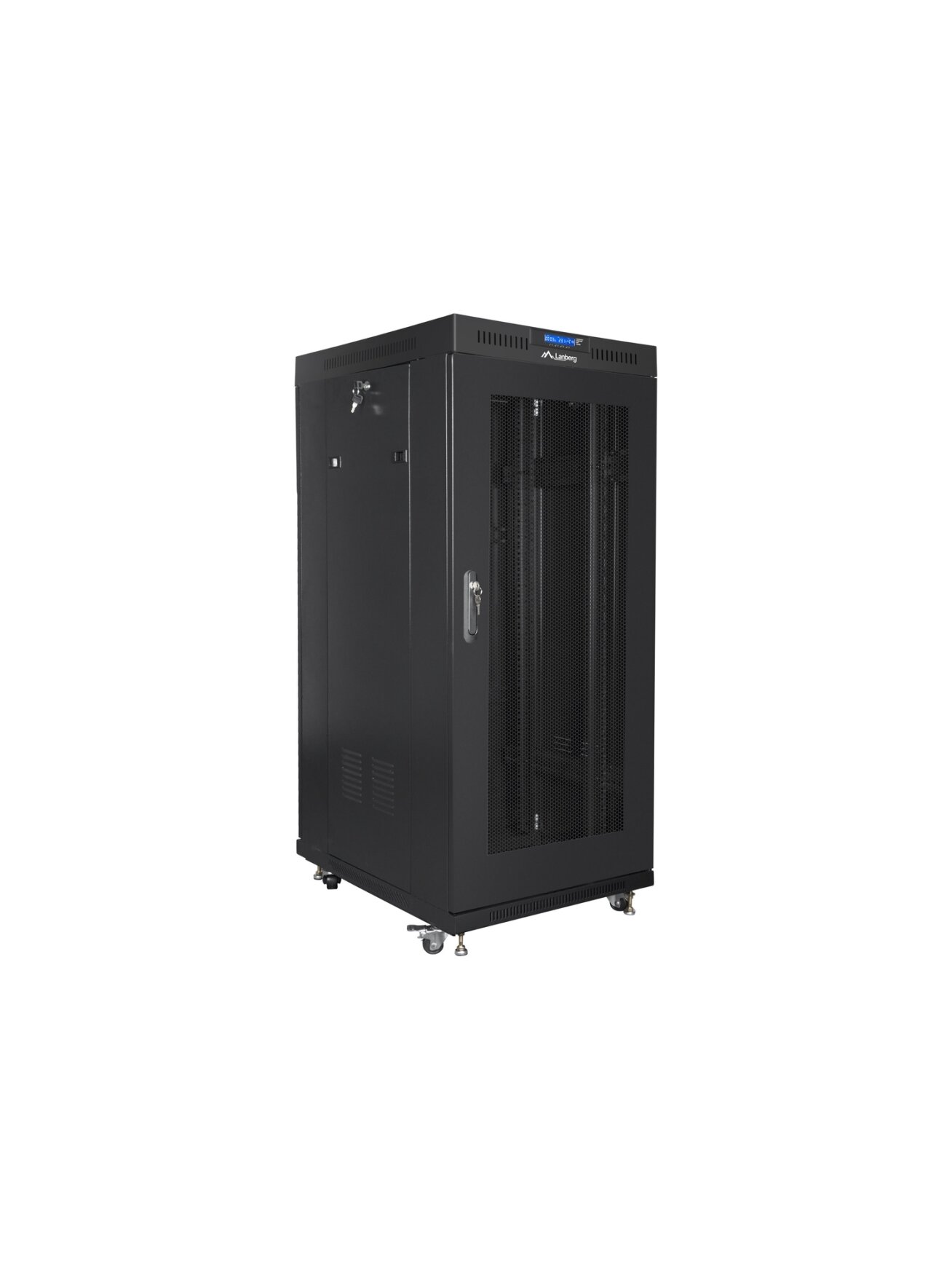 Lanberg | Rack cabinet 19" free-standing 27U/600x800 (flat pack) with mesh door, LCD | FF01-6827-23BL | Black 2 Lanberg | Rack cabinet 19" free-standing 27U/600x800 (flat pack) with mesh door, LCD | FF01-6827-23BL | Black 2
