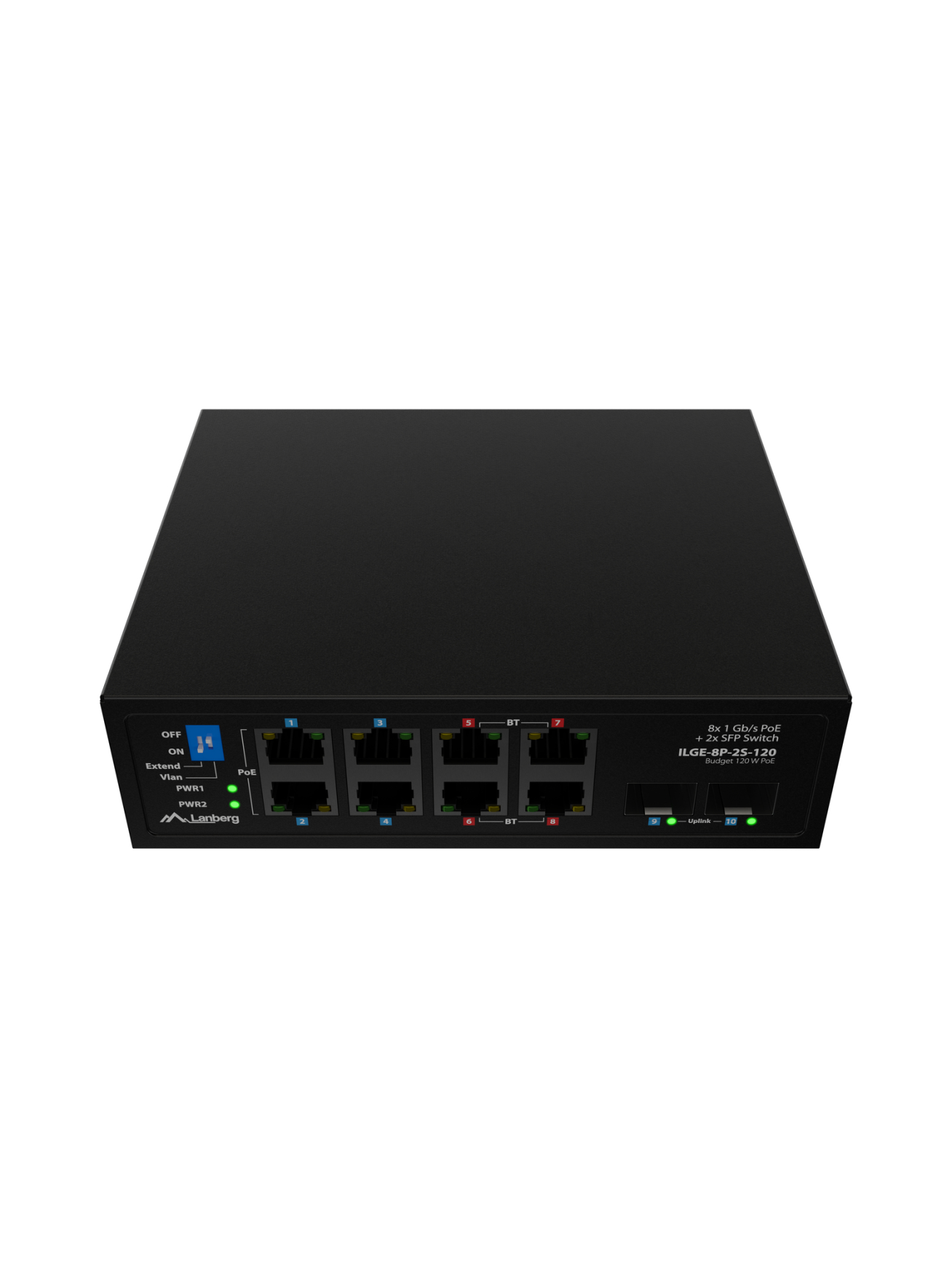 Lanberg Switch PoE 4xBT 4xAT 4xSFP Din Unmanagment Gigabit Ethernet | ILGE-8P-2S-120 | Unmanaged | Din rail 4