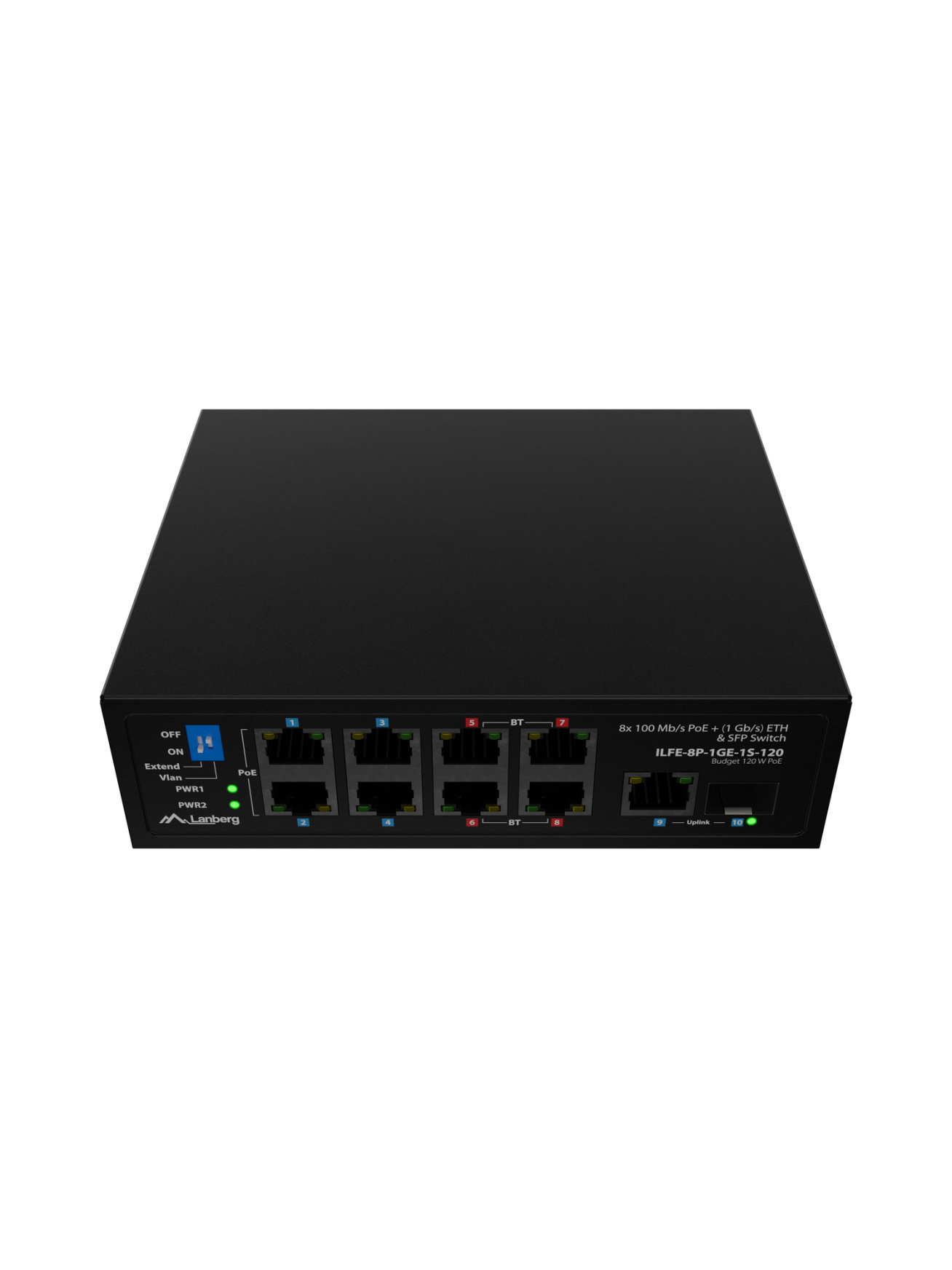 Lanberg Switch PoE 4xBT 4xAT SFP/ETH Din Unmanagment Fast Ethernet | ILFE-8P-1GE-1S-120 | Unmanaged | Din rail, Rack 4