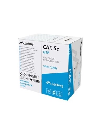 Lanberg | LAN Cable CAT.5E UTP 100M Solid CU Grey Fluke Passed | LCU5-12CU-0100-S