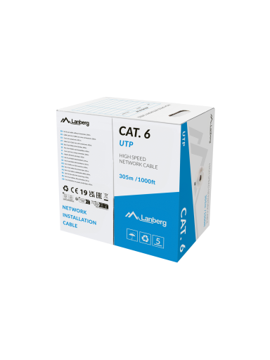 Lanberg Lan Cable Cat.6 UTP 305M Solid CU LSZH Grey CPR+ Fluke Passed | LCU6L-11CU-0305-S