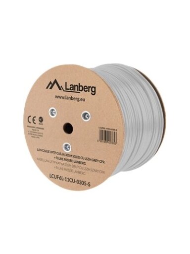 Lanberg | LAN Cable CAT.6A UFTP 305M Solid CU LSZH Grey CPR + Fluke Passed | LCUF6L-11CU-0305-S