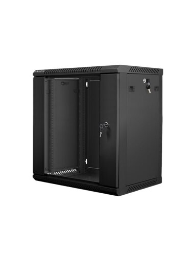 Lanberg | Rack cabinet 19" wall-mount 12U/600x450 (flat pack) with glass door | WF01-6412-10B | Black Lanberg | Rack cabinet 19" wall-mount 12U/600x450 (flat pack) with glass door | WF01-6412-10B | Black