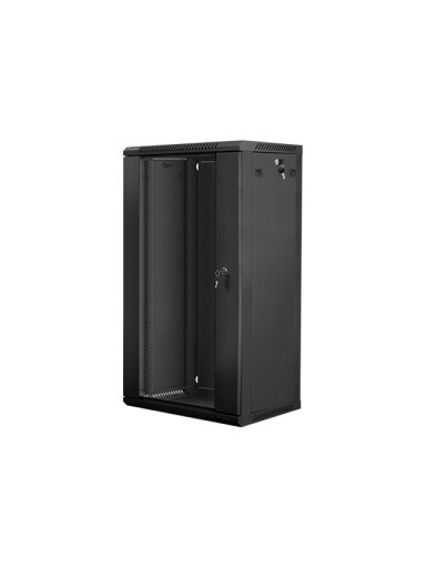 Lanberg | Rack cabinet 19" wall-mount 22U/600x450 (flat pack) with glass door | WF01-6422-10B | Black Lanberg | Rack cabinet 19" wall-mount 22U/600x450 (flat pack) with glass door | WF01-6422-10B | Black